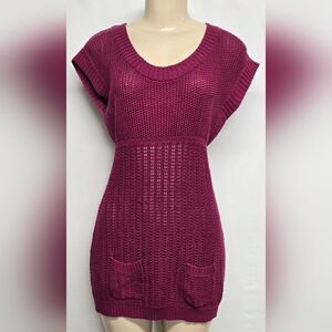 Mudd M Jr. Tunic Mini Dress Knit Pockets Short Sleeves Crew Neck Cranberry